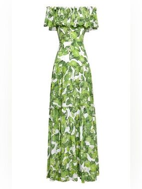 Isolda silk ruffle maxi off shoulder silk dress